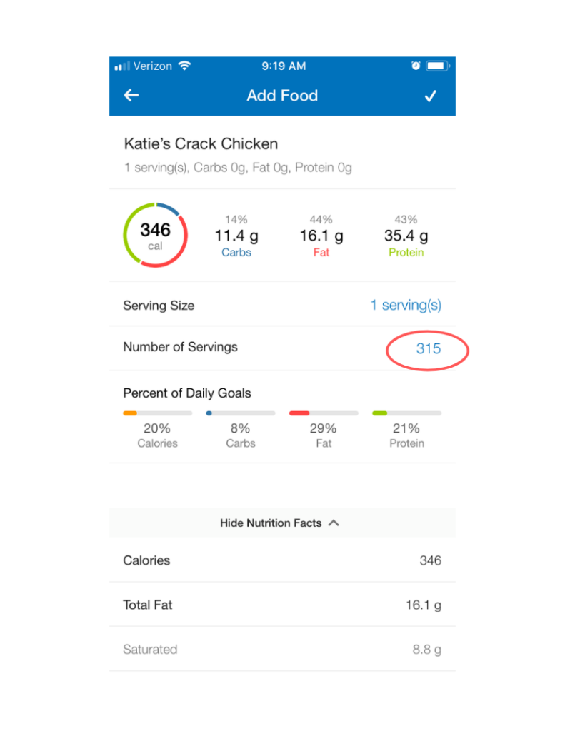 myfitnesspal nutrition facts